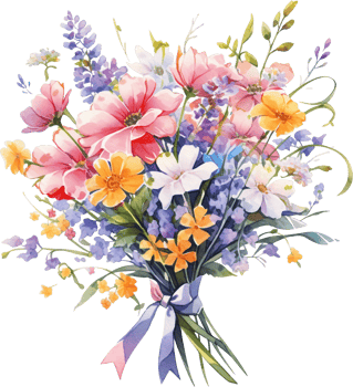 Watercolor bouquet with wildflowers, herbs, leaves, isolated on white background. png
