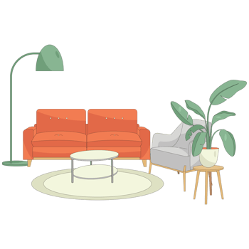 Cozy Sofa Interior Color 2D Illustration png