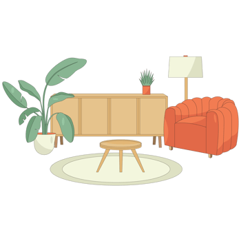 Family Room Interior Color 2D Illustration png