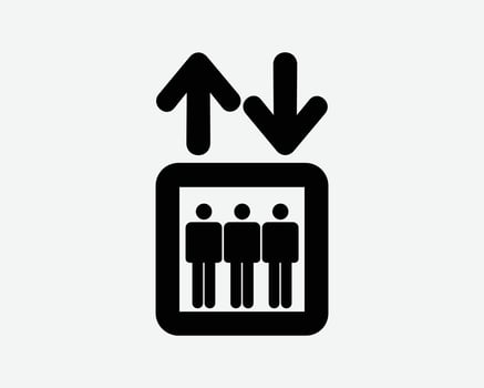 Elevator Icon. Lift Arrow Up Down Person People Building Lobby Information Signage Sign Symbol Black Artwork Graphic Illustration Clipart EPS Vector