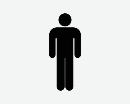 Stick Figure Person Icon. Man Male Boy Human Stand Pose Character Toilet Bathroom Sign Symbol Black Artwork Graphic Illustration Clipart EPS Vector