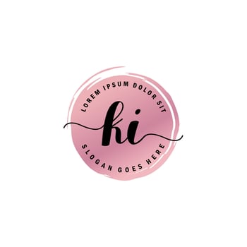 KI Initial Letter handwriting logo with circle brush template vector