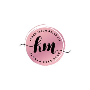 KM Initial Letter handwriting logo with circle brush template vector