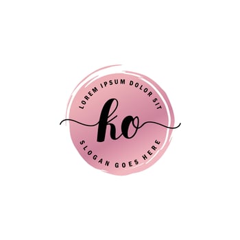 KO Initial Letter handwriting logo with circle brush template vector
