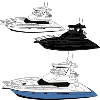 Fishing boat vector line art illustration
