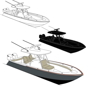 Vector, line art and color image of fishing boat on a white background. vector