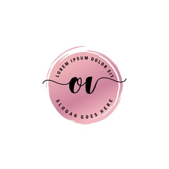 OV Initial Letter handwriting logo with circle brush template vector