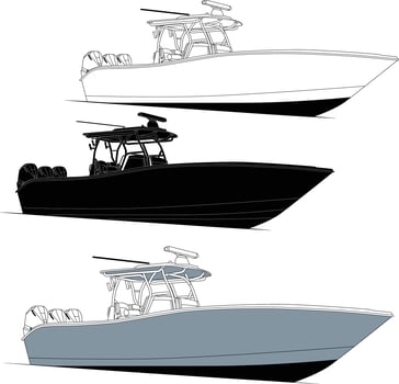 Vector, line art and color image of fishing boat on a white background. vector