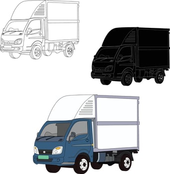 Mini truck vector line art illustration