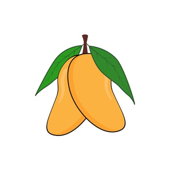 Mango fruit with green leaves isolated on white background. vector