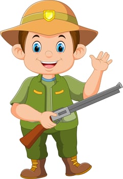 Cartoon hunter with shotgun on white background vector