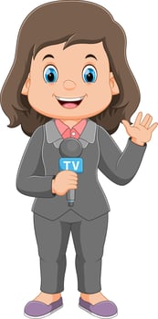 Journalist woman. Beautiful lady reporter holding microphone vector