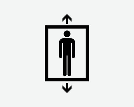 Elevator Icon Lift Arrow Up Down Man Person Stick Figure Vector Black White Silhouette Symbol Sign Graphic Clipart Artwork Illustration Pictogram