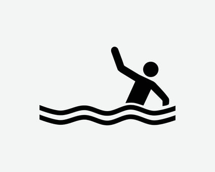 Drowning Drown Calling For Help Water Sea Ocean Rescue Black White Silhouette Sign Symbol Icon Clipart Graphic Artwork Pictogram Illustration Vector