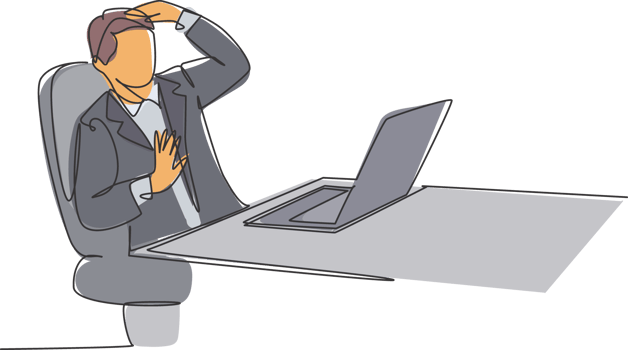 One single line drawing of young depressed manager trauma of the computer because his overload working at his office. Work traumatic life concept continuous line draw graphic design illustration png