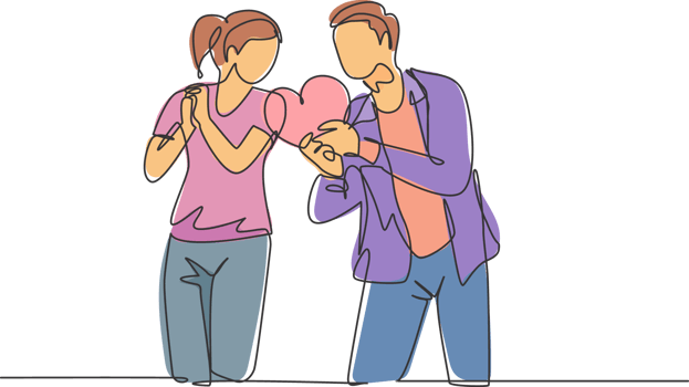 One single line drawing of young happy man propose pretty woman with heart shape gift at outsidepark. Romantic marriage propose concept continuous line draw graphic design illustration png
