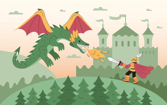Dragon Warrior Fight Composition vector
