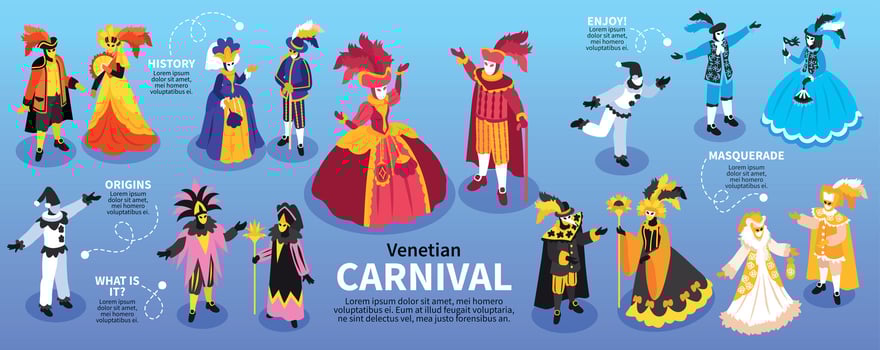 Isometric Venetian Carnival Infographics vector