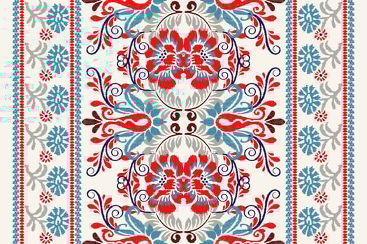 Ikat floral paisley embroidery on white background.Ikat ethnic oriental pattern traditional.Aztec style abstract vector illustration.design for texture,fabric,clothing,wrapping,decoration,carpet,scarf