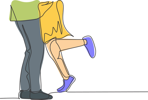 One continuous line drawing of young happy man and woman couple legs, try to hug and kiss each other. Romance marriage proposal story concept single line draw design graphic illustration png
