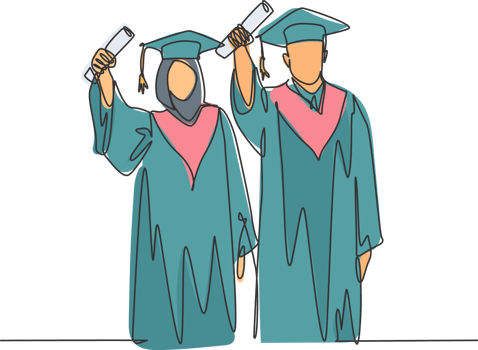 One continuous line drawing of young happy couple college student proud to show their graduation letter to celebrate their graduate. Education concept single line draw design illustration png