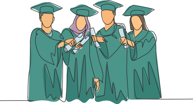 One single line drawing of group of male and female college student show their graduation letter to celebrate their graduate from school. Education concept continuous line draw design illustration png