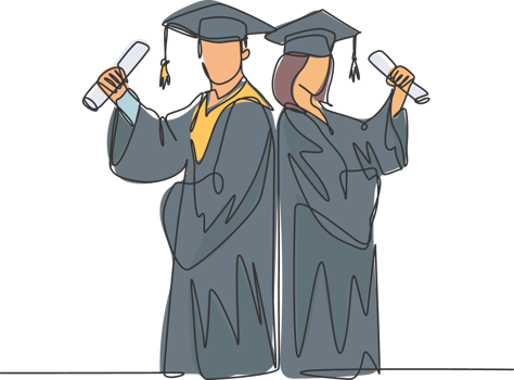 One continuous line drawing of young happy couple graduate college student hold paper and celebrate their graduation from university. Education concept. Single line draw design illustration png