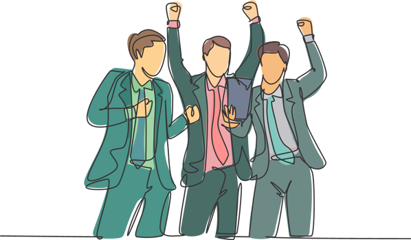 One continuous line drawing of young startup founders and CEO raised their fist into the air to celebrate their success got fund from investor. Business concept single line draw design illustration png