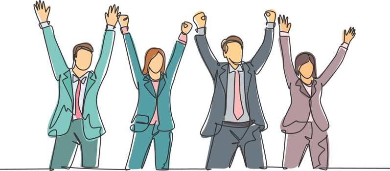 One single line drawing of group of male manager and female manager hold the hands each other to celebrate their success win the tender. Team work goal concept continuous line draw design illustration png