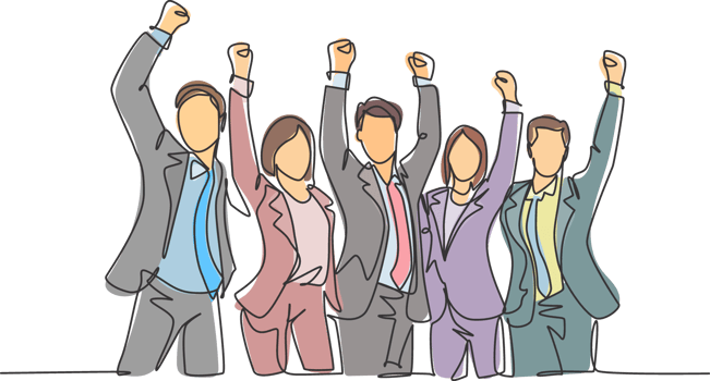 One single line drawing of group of male manager and female manager celebrating their success achieve the business target. Team work goal concept continuous line draw design illustration png