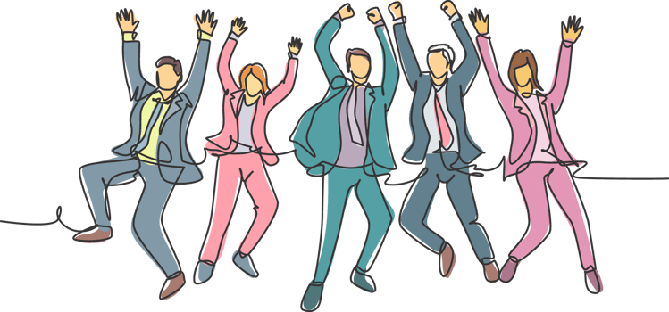 One line drawing of young happy business man and business woman jumping to celebrate their successive team business. Business deal concept continuous line draw graphic design illustration png