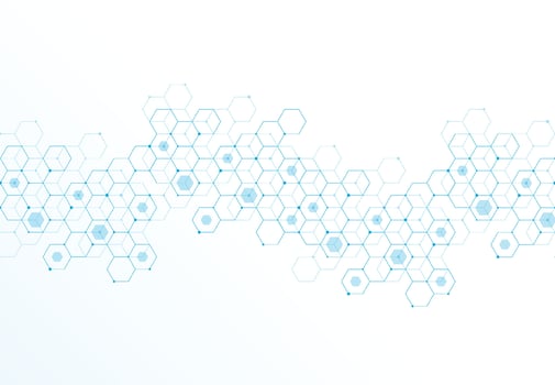 Abstract hexagonal molecular structures in technology background and science style. Medical design. Vector illustration