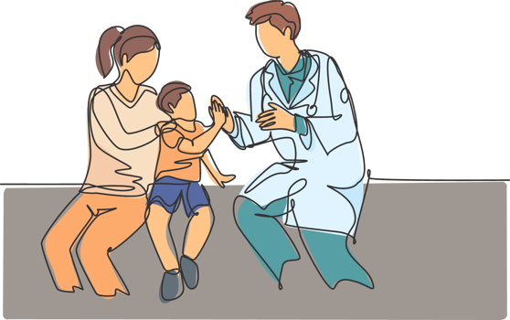 Single line drawing of young happy male doctor checking up sick patient boy and giving high five gesture. Medical healthcare at hospital concept continuous line draw graphic design illustration png