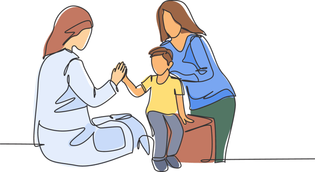 Single line drawing of young happy female doctor checking up sick patient boy and giving high five gesture. Medical healthcare concept. Trendy continuous line draw design graphic illustration png