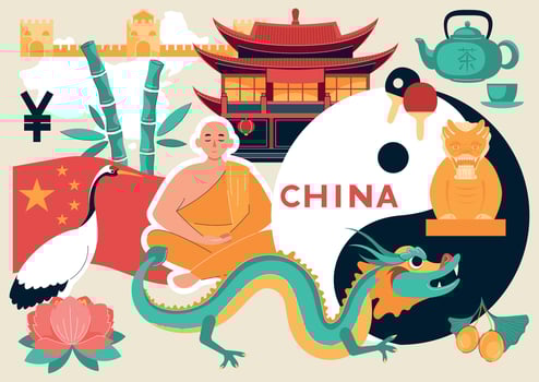Chinese Stereotypes Collage Composition vector
