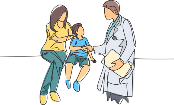 One line drawing of doctor handshaking young patient and check up his condition. Health care medical condition concept. continuous line drawing illustration png