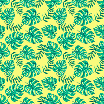 Bright tropical seamless pattern with jungle plants. Exotic background with palm leaves. vector