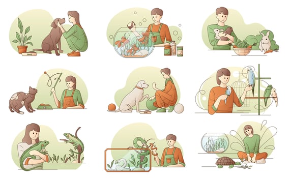People With Pets Set vector