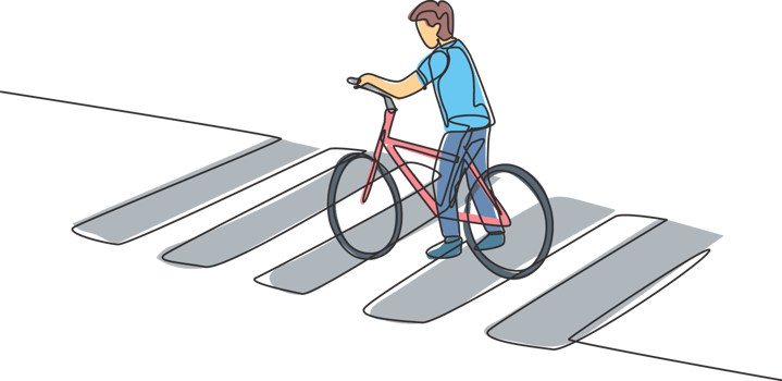 Single one line drawing of a young man riding a bicycle crossing the zebra crossing at a crossroads. Cycling has become a lifestyle for urban people. One line draw design graphic illustration. png