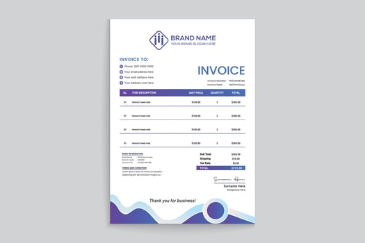 Company invoice design and blue color vector