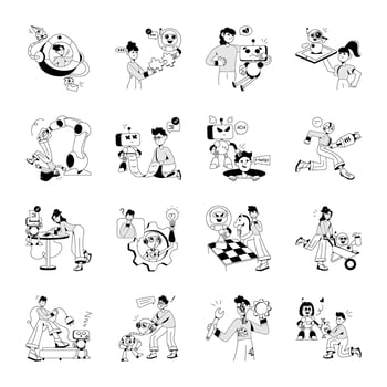 Collection of Robotics Hand Drawn Illustrations vector