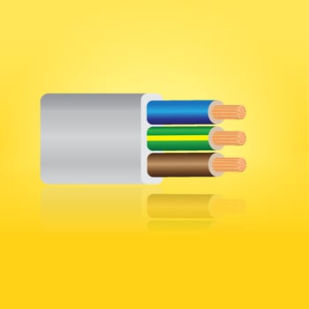 Closeup of electrical wire vector on a yellow background.