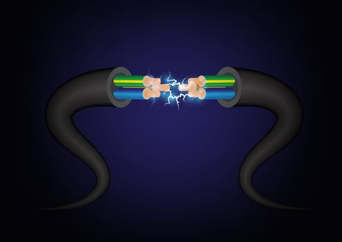 Closeup of electrical wire vector on a blue background.