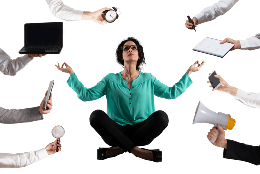 businesswoman does yoga exercise to relax himself from business life png