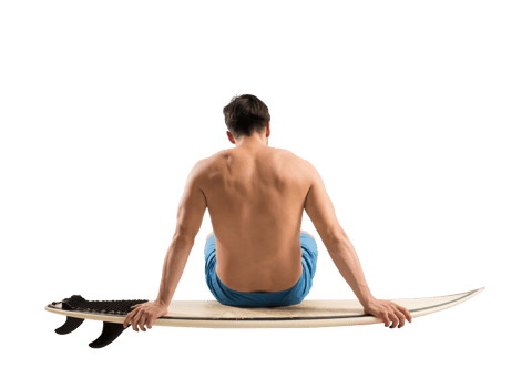 Isolated  man ready to surf with surfboard png