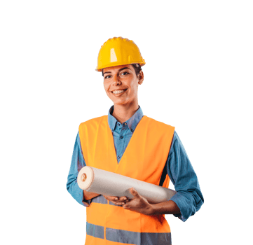 woman architect holds a project of a building png