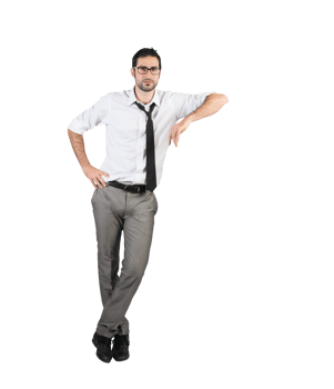 Isolated confident and serene  businessman leaning on something png