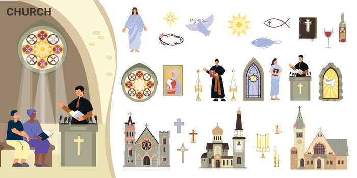 Church Interior Icon Set vector