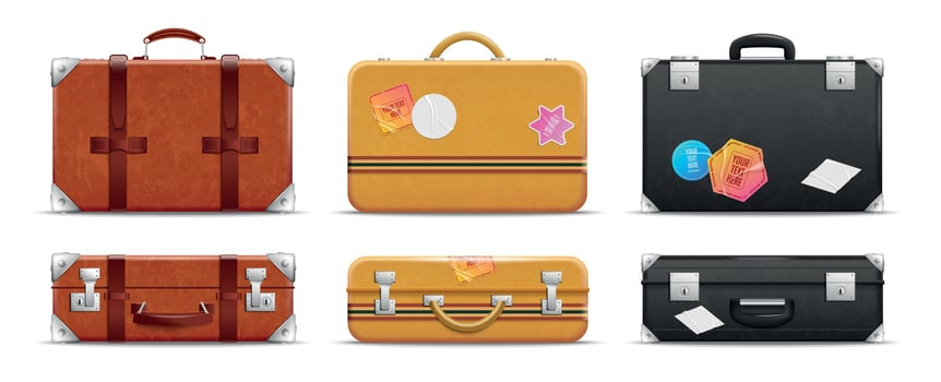 Realistic Vintage Travel Bag Icon Set vector