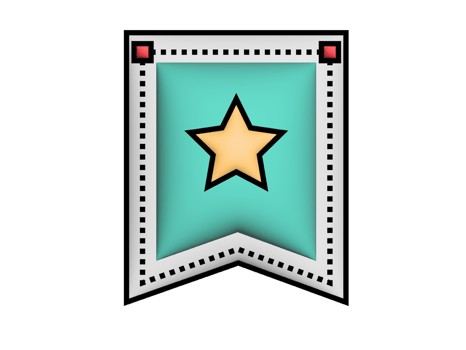 a star on a green banner with a red border png